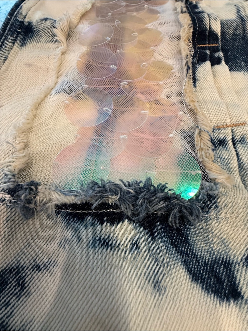 Relish tie dye sequin metal stud denim jeans vest SZ SM - Picture 6 of 12